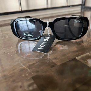 Prada PR 17WS 1AB5SO Black Plastic Rectangle Sunglasses Grey Lens Men & Women